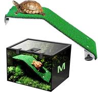 aleawol Turtle Ramp Ladder Basking Platform with Suction Cup and Artificial Lawns, Reptile Turtle Tank Platform Terrapin Dock Aquarium Tank Decor for Sun Bathing Resting Play (M)