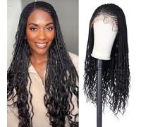 Alebery 13 x 6 HD Lace Front Braided Wig with Curly End, Lace Front Wig for Black Women, Lightweight Synthetic Black Cornrow Braided Wig