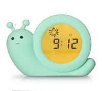 Alecto Simon the Snail Sleep Trainer, Kids Alarm Clock and Night Light, Visual Sun and Moon Display for Toddler Sleep Training, 7 Brightness Levels - Mint Green