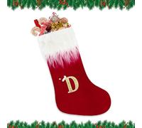 Alederways Christmas Stockings, 22" Red Monogram Knitted Xmas Personalized Embroidered Stockings, Knitted Velvet Xmas Stockings Red Fireplace Hanging Socks for Xmas Gift Christmas Decor (D)