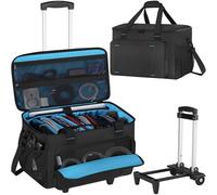 Aleemin Rolling DJ Cable File Bag with Detachable Trolley, Large Capacity DJ Cable Gig Bag with Removable Dividers & Multi-pocket, Wheeled Cable Organizer Bag for DJ, Mixer, Musician