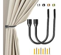 ALEENFOON Curtain Tieback Hooks U Style Metal Tie Backs for Curtains Modern Design Tiebacks for Voiles Curtain Holdback 2 Pack (Metallic Black)