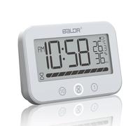 ALEENFOON Digital Bathroom Clock, IP54 Waterproof Shower Clock with Temperature & Humidity, 99 Minutes Countdown Timer with Alarm, Large LCD Timer with 2 Sticky Hooks and 2 Suction Cups