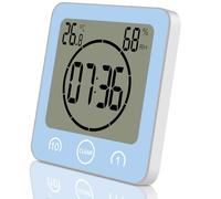ALEENFOON Digital Bathroom Clock Suction Cup Waterproof Wall Large Display Shower Timer Clock with Alarm Temperature Thermometer Hygrometer Countdown Timer Battery Operated (Blue)