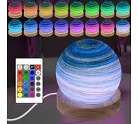 ALEENFOON Handmade Blown Glass Ball Table Lamp 3D Mood Night Light Astronomy Ornament 16 Colors Dimmable USB Powered Planet Light with Remote Control 8CM (Aurora)