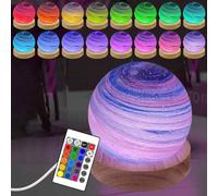 ALEENFOON Handmade Blown Glass Ball Table Lamp 3D Mood Night Light Astronomy Ornament 16 Colors Dimmable USB Powered Planet Light with Remote Control 8CM (Sunglow)