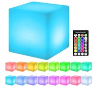 ALEENFOON LED Cube Lamp Night Light Rechargeable Portable Bedside Lamp Remote Control Mood Light with 16 Colour & 4 Mode & 3 Timing, LED Table Lamp for Garden Camping Bedroom