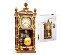 ALEENFOON Vintage Pendulum Clock Building Block Set, Building Blocks Toy with Real Clock Function and Linked Mechanical Pendulum Home Decoration,Creative Gifts for Adults Teens Kids