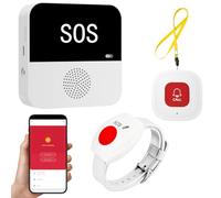 ALEENFOON Wireless Personal Alarms for Elderly WIFI Smart App Alert Fall Alarm Caregiver Pager Panic Elderly Alarm Call Button for Patient/Elderly/Child/Pregnant (2 SOS Call Button 1 Receiver)