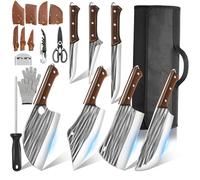 Aleevii 14-Piece Premium Butcher Knife Set, Professional Chopping Knife, Chef's Knife & Boning Knife with Leather Sheath, Made of Stainless Steel, Ideal for Meat, Fish & Vegetables, Sharp Professional