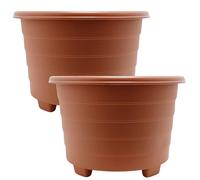 ALEEZ - 14L Plastic Round Planter Plant Pots - Indoor Outdoor Garden Durable Planters - Multipurpose Gardening Flower Pots - Home Patio Herb, Shrub Growing Containers (2, 32cm Terracotta)