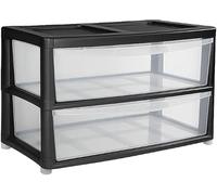 ALEEZ 2 Tier Jumbo Black/Clear Storage Drawers - Plastic Storage Cabinet, Modular Drawer Organiser - Transparent Closet Storage Unit for Bedroom, Office, Nursery, Crafts, Clothes & Household Items