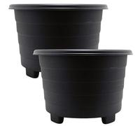 ALEEZ - 22L Plastic Round Planter Plant Pots - Indoor Outdoor Garden Durable Planters - Multipurpose Gardening Flower Pots - Home Patio Herb, Shrub Growing Containers (2, 39cm Black)