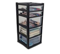 Aleez - 3 Deep 2 Shallow XL Plastic Storage Drawer Tower Unit - Durable & Stylish Chest with Smooth Pull Drawers - Garage Modular & Portable Drawers Office Organizer Lightweight Design