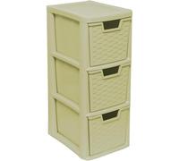 ALEEZ - 3 Drawer Plastic Storage Unit - Space Saving Multipurpose Medium Drawers - Rattan Design Home Office Storage Durable Draws - Tabletop, Desktop Drawers - 48cm (H) x 19cm (W) x 25cm (D)