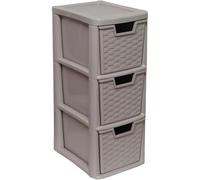 ALEEZ - 3 Drawer Storage Unit - Rattan Effect Plastic Tower Unit - Home Office Desktop Organizer - Cosmetic, stationery, Craft Table Top Drawer - Multipurpose Storage Solution (Mushroom, 3 Drawer)