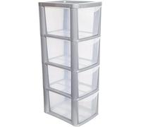 ALEEZ - 4 Drawer Plastic Storage Unit - Space Saving Multipurpose Medium Drawers - Clear Design Home Office Storage Durable Draws - Tabletop, Desktop Drawers - 62cm (H) x 19cm (W) x 25cm