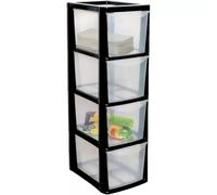 ALEEZ - 4 Drawer Plastic Storage Unit - Space Saving Multipurpose Medium Drawers - Clear Design Home Office Storage Durable Draws - Tabletop, Desktop Drawers - 62cm (H) x 19cm (W) x 25cm (D)
