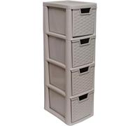 ALEEZ - 4 Drawer Storage Unit - Rattan Effect Plastic Tower Unit - Home Office Desktop Organizer - Cosmetic, stationery, Craft Table Top Drawer - Multipurpose Storage Solution (Mushroom, 4 Drawer)