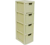 ALEEZ - 4 Drawer Storage Unit - Rattan Effect Plastic Tower Unit - Home Office Desktop Organizer - Cosmetic, stationery, Craft Table Top Drawer - Multipurpose Storage Solution (Cream, 4 Drawer)