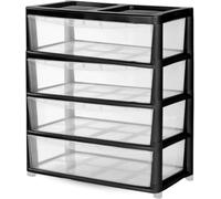 ALEEZ 4 Tier Jumbo Black/Clear Storage Drawers - Plastic Storage Cabinet, Modular Drawer Organiser - Transparent Closet Storage Unit for Bedroom, Office, Nursery, Crafts, Clothes & Household Items