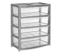 ALEEZ 4 Tier Jumbo Silver/Clear Storage Drawers - Plastic Storage Cabinet, Modular Drawer Organiser - Transparent Closet Storage Unit for Bedroom, Office, Nursery, Crafts, Clothes & Household Items