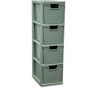 ALEEZ 4 Tier Rattan Drawer - Medium Rattan Effect Storage Cabinet Tower - Multipurpose Home Storage Drawer - Tabletop Desktop Organizer - Kids Bedroom, Kitchen, Office, School Use (Sage Green)