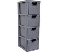 ALEEZ 4 Tier Rattan Drawer - Medium Rattan Effect Storage Cabinet Tower - Multipurpose Home Storage Drawer - Tabletop Desktop Organizer - Kids Bedroom, Kitchen, Office, School Use (Grey)