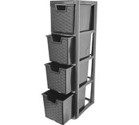 ALEEZ 4 Tier Rattan Drawer - Medium Rattan Effect Storage Cabinet Tower - Multipurpose Home Storage Drawer - Tabletop Desktop Organizer - Kids Bedroom, Kitchen, Office, School Use (Black)