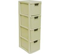 ALEEZ 4 Tier Rattan Drawer - Medium Rattan Effect Storage Cabinet Tower - Multipurpose Home Storage Drawer - Tabletop Desktop Organizer - Kids Bedroom, Kitchen, Office, School Use (Cream)
