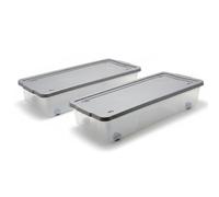 ALEEZ 47L Underbed Storage Box With Lid - Set of 2 Under Bed Space Saver With Wheels - Large Portable Clothes Organizer - Nestable Clothes Container - Stackable Multipurpose Transparent Laundary Boxes