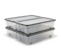 ALEEZ 47L Underbed Storage Box With Lid - Set of 4 Under Bed Space Saver With Wheels - Large Portable Clothes Organizer - Nestable Clothes Container - Stackable Multipurpose Transparent Laundary Boxe