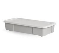 ALEEZ - 47L Underbed Storage Box with Wheels & Lid - Rolling Plastic Storage Container Organizer for Bedroom, Home, Office, & Closet - Stackable Space Saving Box for Clothes, Toys, Bedding (Grey, 1)