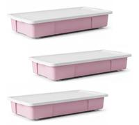 ALEEZ - 47L Underbed Storage Box with Wheels & Lid - Rolling Plastic Storage Container Organizer for Bedroom, Home, Office, & Closet - Stackable Space Saving Box for Clothes, Toys, Bedding (Pink, 3)
