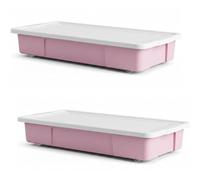ALEEZ - 47L Underbed Storage Box with Wheels & Lid - Rolling Plastic Storage Container Organizer for Bedroom, Home, Office, & Closet - Stackable Space Saving Box for Clothes, Toys, Bedding (Pink, 2)