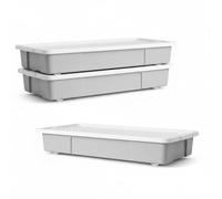 ALEEZ - 47L Underbed Storage Box with Wheels & Lid - Rolling Plastic Storage Container Organizer for Bedroom, Home, Office, & Closet - Stackable Space Saving Box for Clothes, Toys, Bedding (Grey, 3)