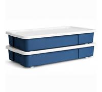 ALEEZ - 47L Underbed Storage Box with Wheels & Lid - Rolling Plastic Storage Container Organizer for Bedroom, Home, Office, & Closet - Stackable Space Saving Box for Clothes, Toys, Bedding (Blue, 2)