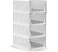 ALEEZ 5 Pack Wardrobe Storage Organizer - Stackable & Folding Storages Boxes - Plastic Storage Drawers - Cupboard Shelves Organizer for Clothes Bedroom Wardrobe (4 Tier)