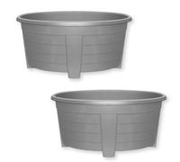 ALEEZ - 55cm Large Oval Planter Pot - Garden Planet Indoor & Outdoor Flower Pot - Plastic Trough, Raised Planter, Pack of 6 Window Herb Flower Box - DIY Drainage Holes (2, Grey)