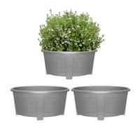 ALEEZ - 55cm Large Oval Planter Pot - Garden Planet Indoor & Outdoor Flower Pot - Plastic Trough, Raised Planter, Pack of 6 Window Herb Flower Box - DIY Drainage Holes (3, Grey)