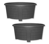ALEEZ - 55cm Large Oval Planter Pot - Garden Planet Indoor & Outdoor Flower Pot - Plastic Trough, Raised Planter, Pack of 6 Window Herb Flower Box - DIY Drainage Holes (2, Black)