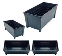 ALEEZ 55cm Long Trough Window Plant Pot - Plastic Planter Pot - Indoor Outdoor Home Garden Flower Pots - Garden Window Herb Flower Box - Optional Drainage Hole (4, sleek black)