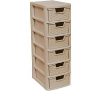 ALEEZ 6 Tier Rattan Effect Storage Drawer - Space Saving Mini Drawers - Plastic Tower Storage Unit - Durable Storage Cabinet - Organizer For Home, Kitchen, School, Office Use (Mushroom)