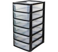 ALEEZ - A4 Plastic Slim Drawer Storage Unit - Multi Purpose Organiser Cabinet For Home Office Bedroom School Supplies Stationery Makeup Craft Storage Durable Design - (Black/Clear, A4 Slim 6 Drawers)