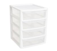 ALEEZ - A4 Slim Drawer Storage Unit - Small Plastic Desktop Tower - Tabletop Drawers for Office & School - Multi-Purpose Clear Drawers - Storage Unit for Small Spaces (White/Clear, A4 Slim 4 Drawers)