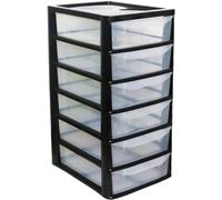 ALEEZ - A4 Slim Drawer Storage Unit - Small Plastic Desktop Tower - Tabletop Drawers for Office & School - Multi-Purpose Clear Drawers - Storage Unit for Small Spaces (Black/Clear, A4 Slim 6 Drawers)