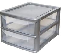 ALEEZ - A4 Slim Drawer Storage Unit - Small Plastic Desktop Tower - Tabletop Drawers for Office & School - Multi-Purpose Clear Drawers - Storage Unit for Small Spaces (Sliver/Clear, A4 Slim 2 Drawers)