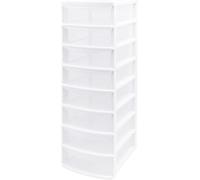 ALEEZ - A4 Slim Drawer Storage Unit - Small Plastic Desktop Tower - Tabletop Drawers for Office & School - Multi-Purpose Clear Drawers - Storage Unit for Small Spaces (White/Clear, A4 Slim 8 Drawers)