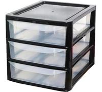 ALEEZ - A4 Slim Drawer Storage Unit - Small Plastic Desktop Tower - Tabletop Drawers for Office & School - Multi-Purpose Clear Drawers - Storage Unit for Small Spaces (Black/Clear, A4 Slim 3 Drawers)