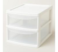 ALEEZ - A4 Slim Drawer Storage Unit - Small Plastic Desktop Tower - Tabletop Drawers for Office & School - Multi-Purpose Clear Drawers - Storage Unit for Small Spaces (White/Clear, A4 Slim 2 Drawers)